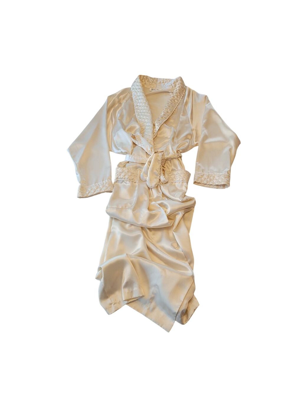 Vintage Christian Dior Cream Satin Robe Quilted Trim Tie Waist Old Money 80's
